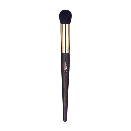 Front view of a buffing foundation makeup brush with a gold ferrule and dark wood handle, labeled with the brand name “Smith” and the brush number “130”