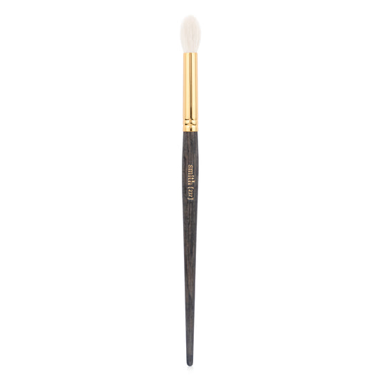 Front view of a extra large crease makeup brush brush with a gold ferrule and dark wood handle, labeled with the brand name “Smith” and the brush number “237”