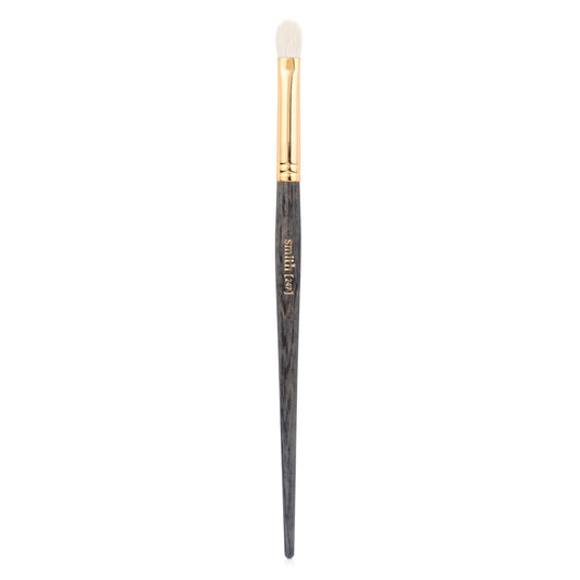 Front view of a flat round crease makeup brush with a gold ferrule and dark wood handle, labeled with the brand name “Smith” and the brush number “247”
